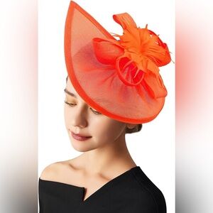Elegant Orange Fascinator Hat for Kentucky Derby, Tea Party